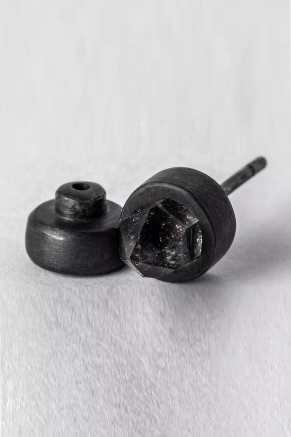 Parts of Four Stud Earrings Collection I Highly Handcrafted Natural Stone PS4-1935-4-KA+HER-HYHY Black Oxidized Silver+Crystal PPOF7